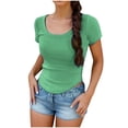 thumbnail image 1 of AherBiu Going out Tops for Women Round Neck Short Sleeve Basic Slim Top Tees T Shirts Cute Blouse, 1 of 6
