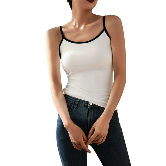 AherBiu Going out Tops for Women Scoop Neck Spaghetti Strap Ribbed Stretch Slim Fitted Tank Camisole Tops