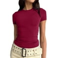 thumbnail image 1 of AherBiu Going out Tops for Women Short Sleeve Basic T-Shirts Plus Size Crop Tops Cute Summer Slim Tees, 1 of 4