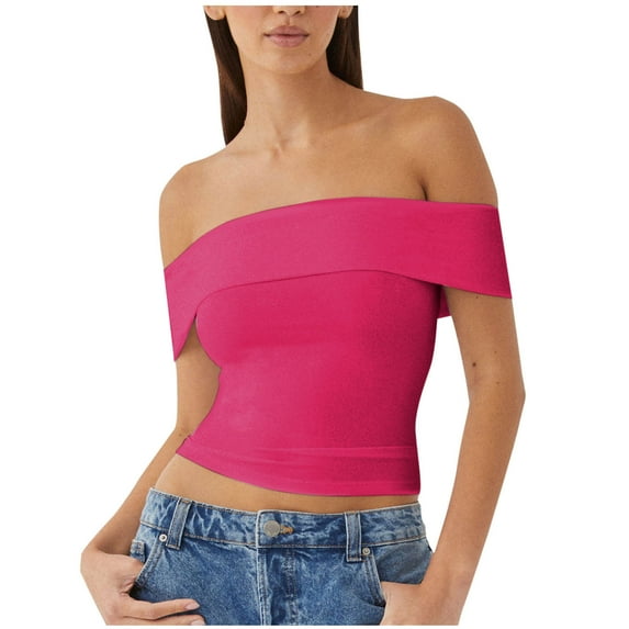 AherBiu Going out Tops for Women Strapless off Shoulder Slim Fitted Cute Shirts Cropped Summer Tops