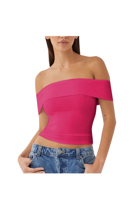 Going out Tops for Women Strapless off Shoulder Slim Fitted Cute Shirts Cropped Summer Tops