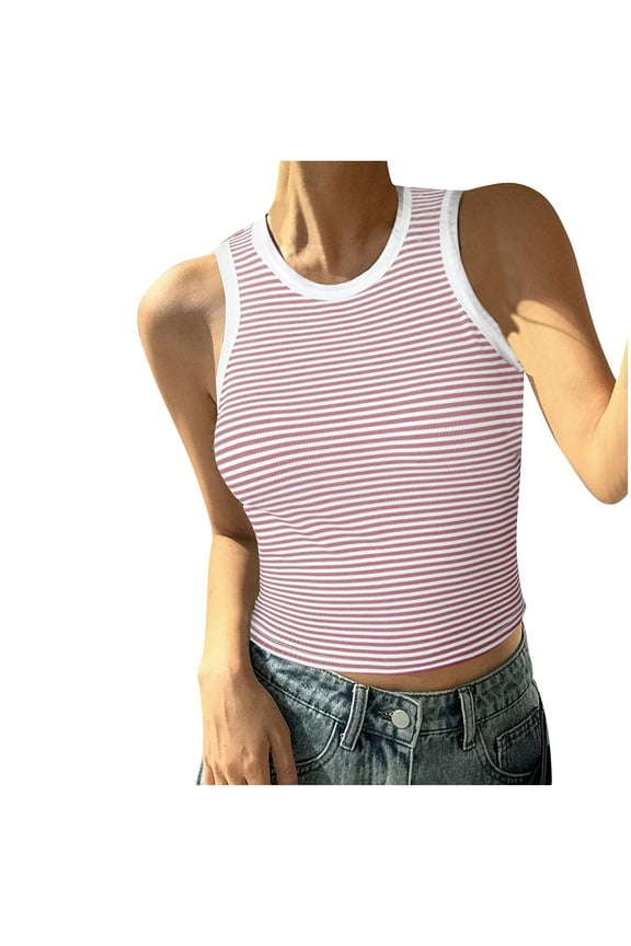 Going out Tops for Women Striped Summer Tank Tops Crewneck Slim Fitting Crewneck Cute Shirts Basic Tees