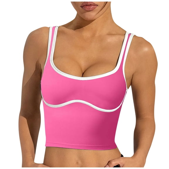 AherBiu Going out Tops for Women Summer Tank Tops U Neck Low Cut Stretch Sleeveless Workout Tops Cropped Cami Shirts