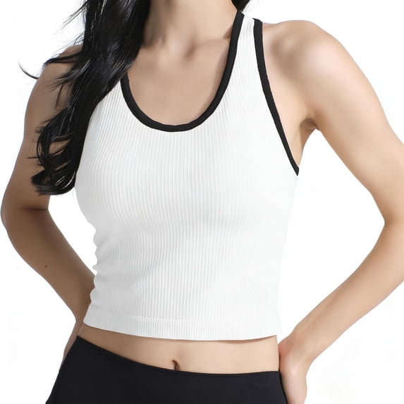 AherBiu Going out Tops for Women Tank Tops Slim Fitted Crewneck Ribble Knitted Sleeveless Color Blocked Cute Shirts