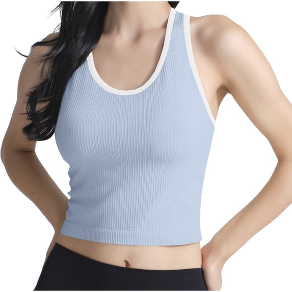 AherBiu Going out Tops for Women Tank Tops Slim Fitted Crewneck Ribble Knitted Sleeveless Color Blocked Cute Shirts