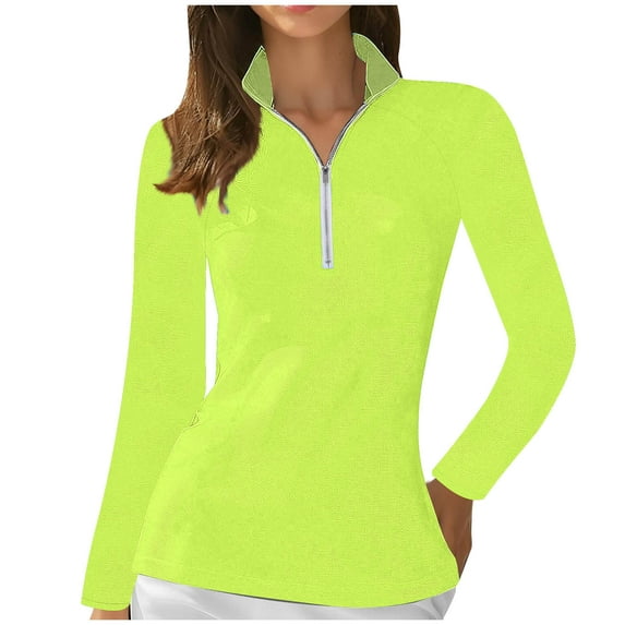 AherBiu Golf Shirts for Women Long Sleeve Tops Quarter Zip up Lapel V Neck Lightweight Tennis Shirt Blouse
