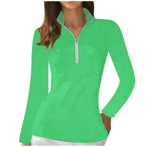 AherBiu Golf Shirts for Women Long Sleeve Tops Quarter Zip up Lapel V Neck Lightweight Tennis Shirt Blouse