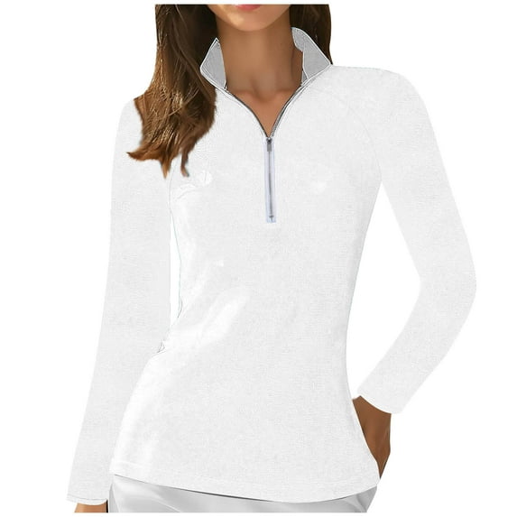 AherBiu Golf Shirts for Women Long Sleeve Tops Quarter Zip up Lapel V Neck Lightweight Tennis Shirt Blouse