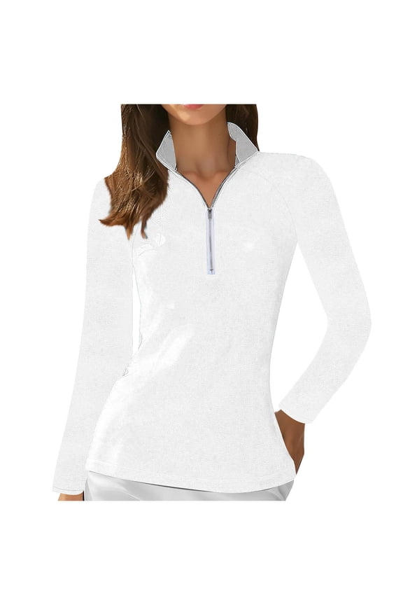 Golf Shirts for Women Long Sleeve Tops Quarter Zip up Lapel V Neck Lightweight Tennis Shirt Blouse