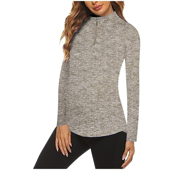 AherBiu Golf T Shirts for Women Quarter Zip up Lapel V Neck Long Sleeve Tops Workout Tees Blouse