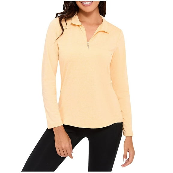 AherBiu Golf T Shirts for Women Quarter Zip up Lapel V Neck Long Sleeve Tops Workout Tees Blouse