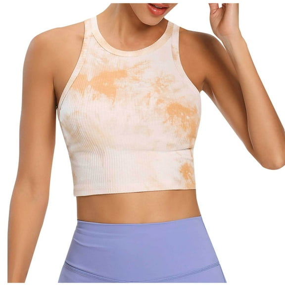 AherBiu Gym Tops for Women Cropped Tie-Dye Workout Tanks Sleeveless Stretch Slim Fitted Activewear Shirts