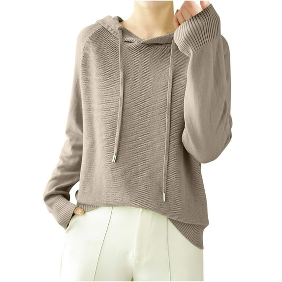 AherBiu Hoodies for Women Casual Loose Long Sleeve Pullover Tops Knitted Basic Fall Clothes Solid Color