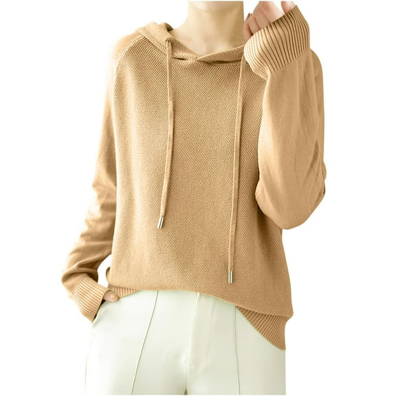 AherBiu Hoodies for Women Casual Loose Long Sleeve Pullover Tops Knitted Basic Fall Clothes Solid Color