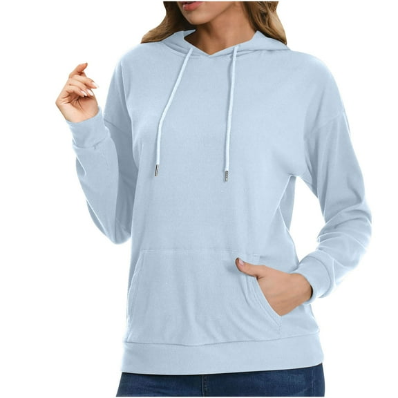 AherBiu Hoodies for Women Ribbed Pullover Tops Fall Casual Sweatshirt with Pocket Activewear Solid Color