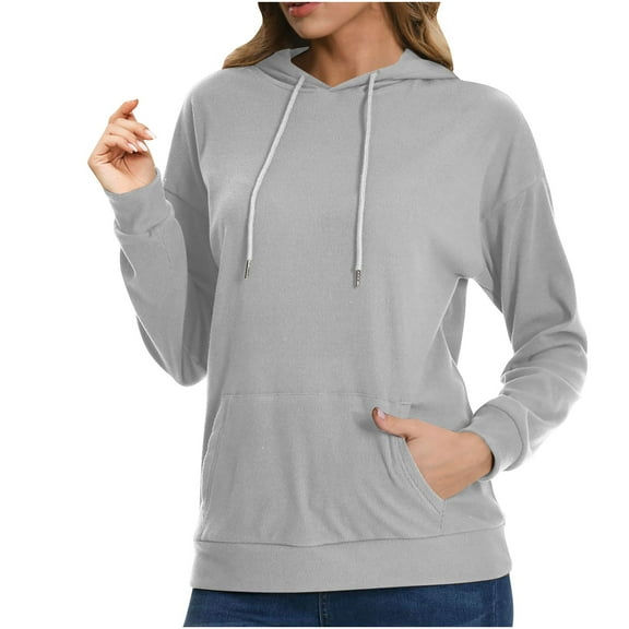 AherBiu Hoodies for Women Ribbed Pullover Tops Fall Casual Sweatshirt with Pocket Activewear Solid Color