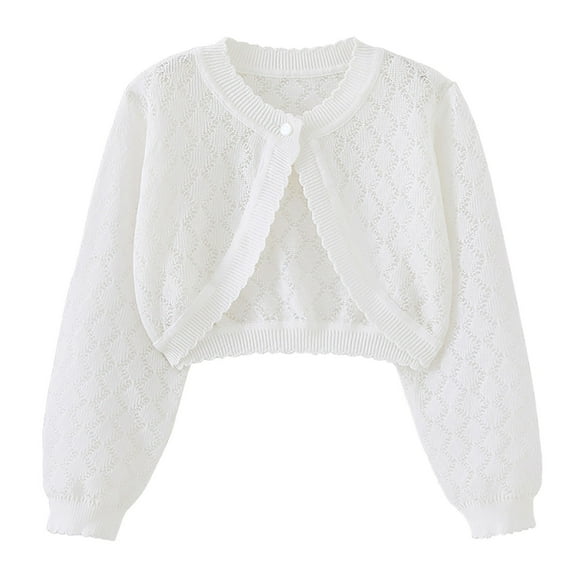 AherBiu Infant Baby Clothes Hollow out Open Front Toddler Girls Cardigan Button Knitted Long Sleeve Cropped Tops