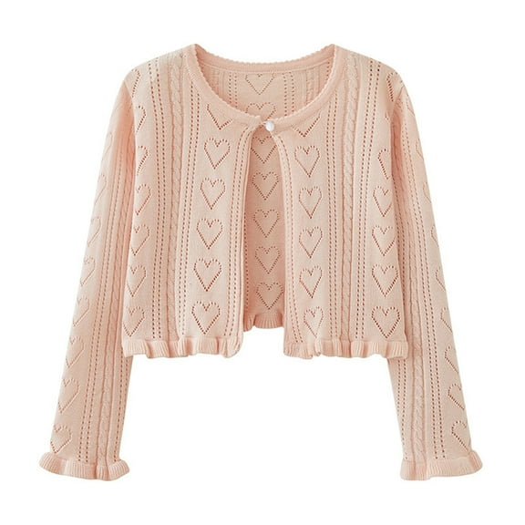 AherBiu Infant Baby Clothes Hollow out Open Front Toddler Girls Cardigan Button Knitted Long Sleeve Cropped Tops