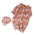 thumbnail image 1 of AherBiu Infant Baby Clothes Knitted Cotton Onesie Button up Thermal Warm Rompers Unisex Boys Girls Jumpsuit with 1 Hat, 1 of 3