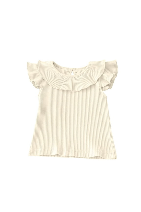Infant Baby Toddler Girls Clothes Cap Sleeve Crewneck Ribbed Cute Tops Summer Top Tees Tshirts