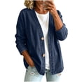 thumbnail image 1 of AherBiu Jean Cardigan for Women Button down V Neck Collarless Long Sleeve Oversized Denim Jacket with Pockets(Small,Dark Blue), 1 of 8