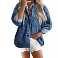 thumbnail image 1 of AherBiu Jean Shirts for Women Button down Denim Shacket Long Sleeve Lapel V Neck Fall Casual Jackets, 1 of 6