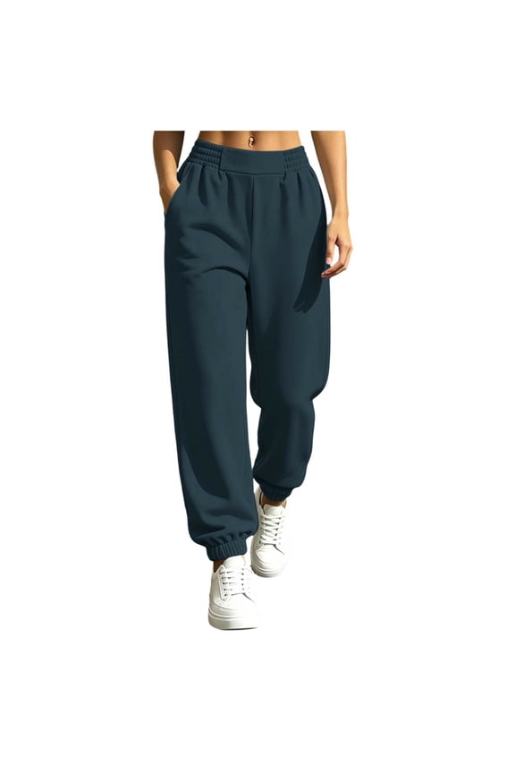 Jogging Pants for Women Cinch Bottom Sweatpants Baggy Loose Fitted Elastic Waisted Casual Sweat Pants with Pockets(X-Large,Dark Blue)