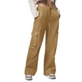 thumbnail image 1 of AherBiu Juniors Cargo Pants for Women Elastic Waisted Straight Leg Hiking Casual Loose Fitted Work Cargos with Multi Pockets(X-Large,Khaki), 1 of 6