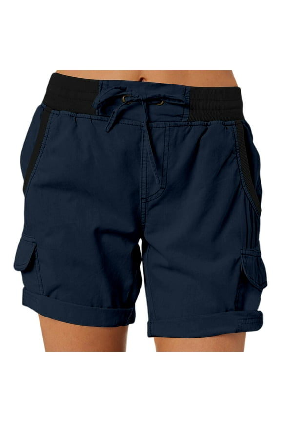 Juniors Cargo Shorts for Women Drawstring High Waisted Streetwear Roll-Up Hem Color Blocked Cargos with Pockets