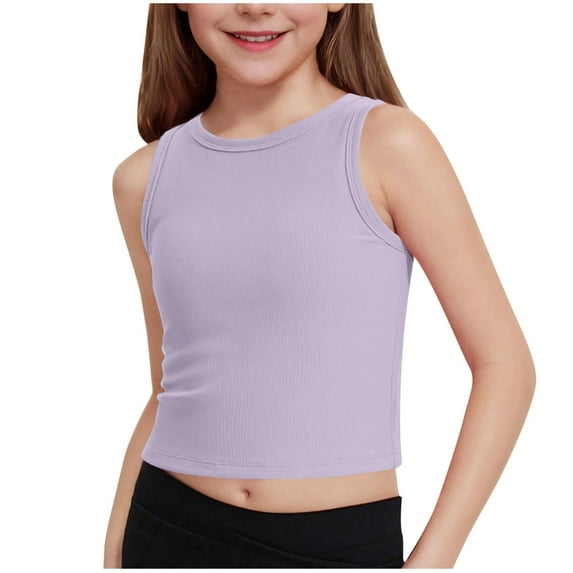 AherBiu Kid Girls Clothes Crewneck Summer Tank Tops Sleeveless Stretch Crop Tops Basic Comfy Tees Shirt for Teens