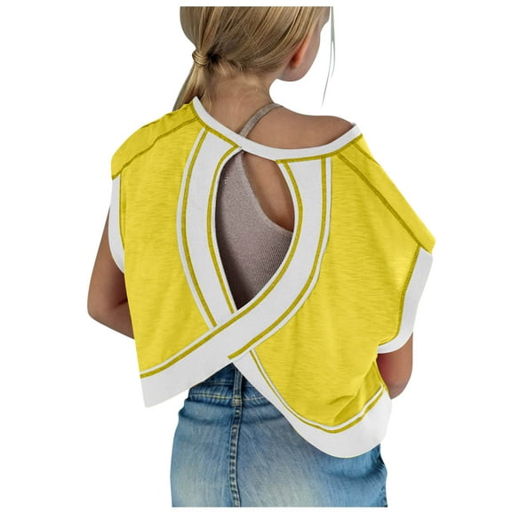 AherBiu Kid Girls Clothes Hollow Back Crewneck Short Sleeve Lightweight Workout Tops Shirts for Teens