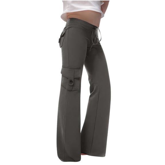 AherBiu Kid Girls Clothes Yoga Pants Drawstring Waist Stretch Straight Leg Teens Athletic Cargo Trousers with Multi Pockets