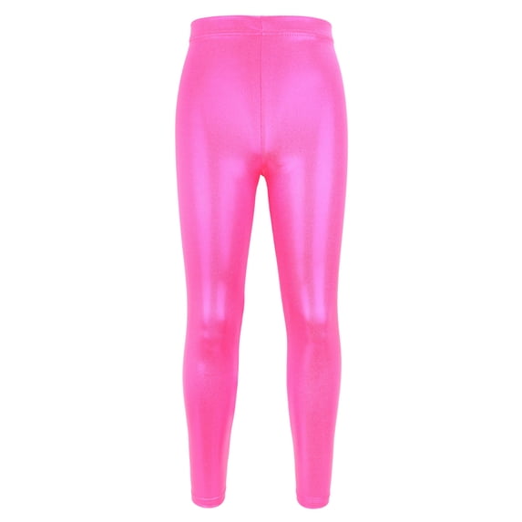 AherBiu Kid Girls PU Leggings Metallic Sparkly Dancing Pants High Waisted Bottom Legging Pants