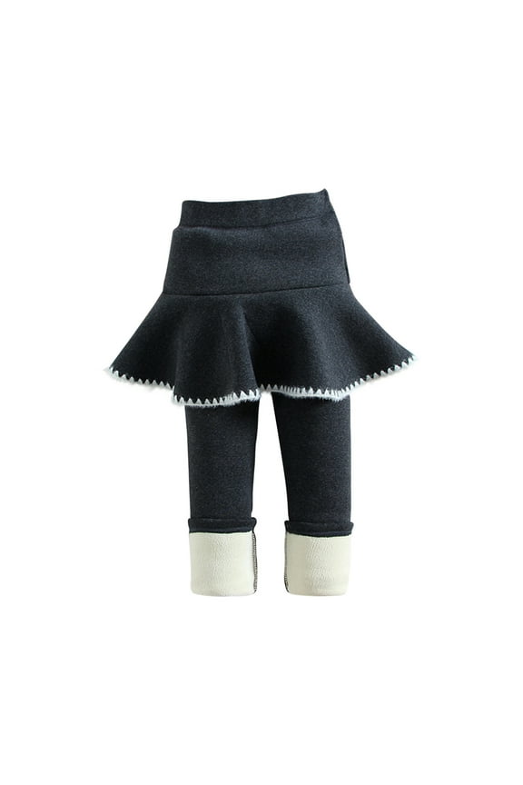 Kid Girls Skorts Leggings Skirted Fleece Lined Winter Thicken Warm Legging Pants Solid Color