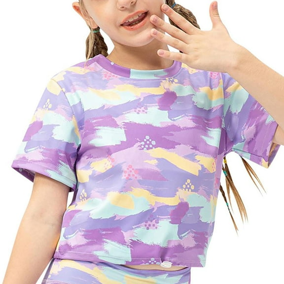 AherBiu Kid Teen Girls Clothes Workout Tops Lightweight Tie-Dye Sports Tshirt Short Sleeve Activewear Tees