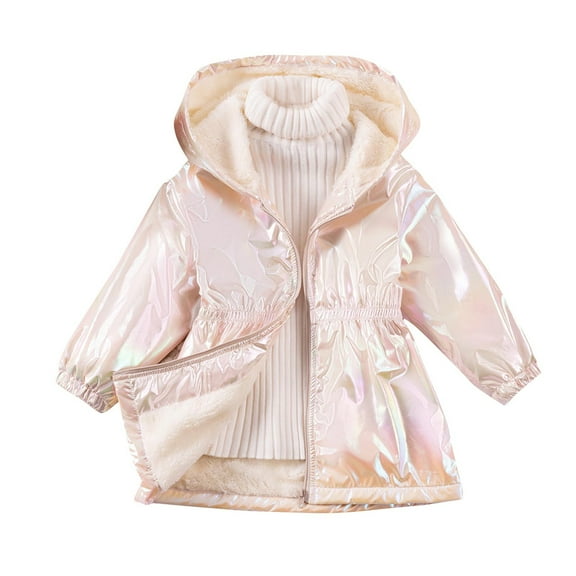 AherBiu Kid's Clothes Girls Fleece Lined Coats Zip up Hooded Sparkly Elastic Waist Waterproof Jackets