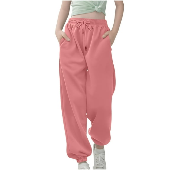 AherBiu Kids Girls Clothes Sweatpants for Teen Girl Elastic High Waisted Athletic Jogging Pants with Pockets