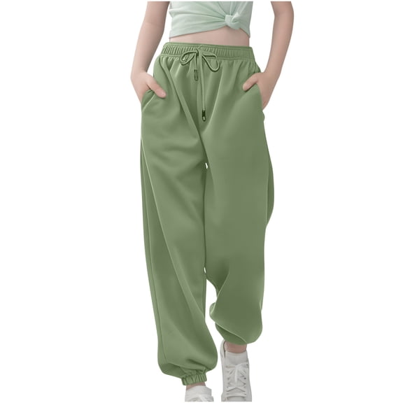 AherBiu Kids Girls Clothes Sweatpants for Teen Girl Elastic High Waisted Athletic Jogging Pants with Pockets