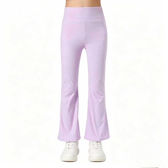 AherBiu Kids Girls Flare Leggings High Waisted Stretch Slim Fitted Yoga Pants Bell Bottom Athletic Trousers(3-4Years,Purple)