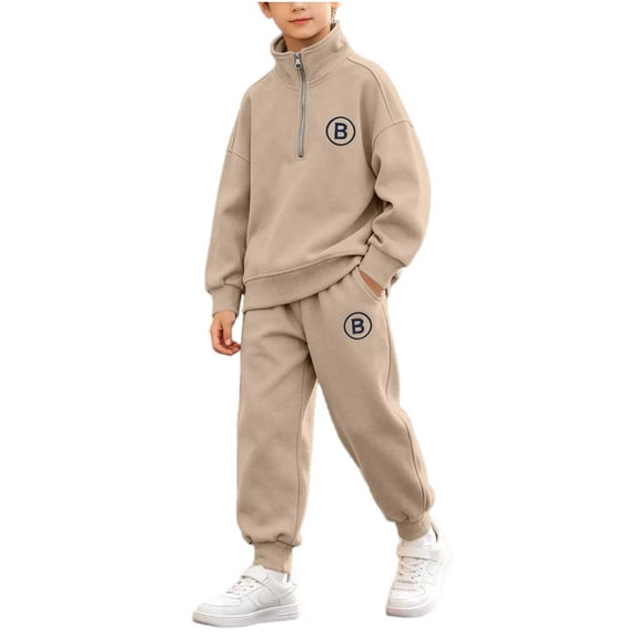 AherBiu Kids Teen Boys Tracksuits 2 Piece Outfits Half Zip up Stand Collar Pullover Sweatshirt with Pants Jogger Set Sweatsuits(12-13 Years,Brown)