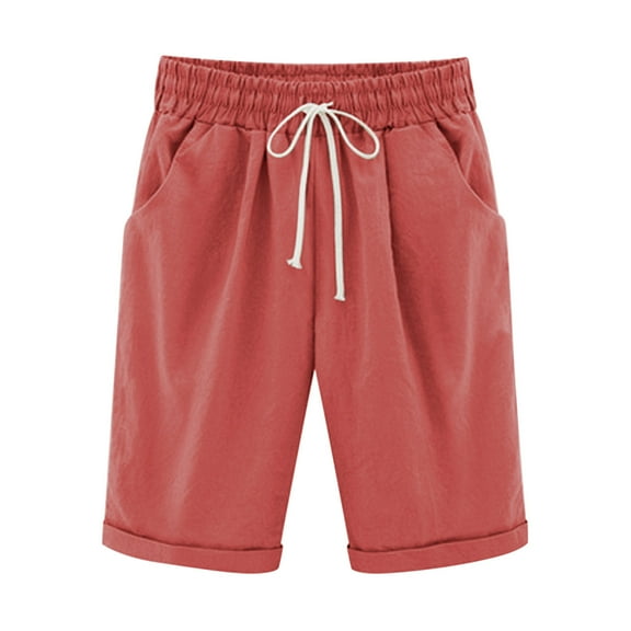 AherBiu Knee Length Shorts for Women Drawstring Elastic High Waisted Summer Lightweight Lounge Shorts