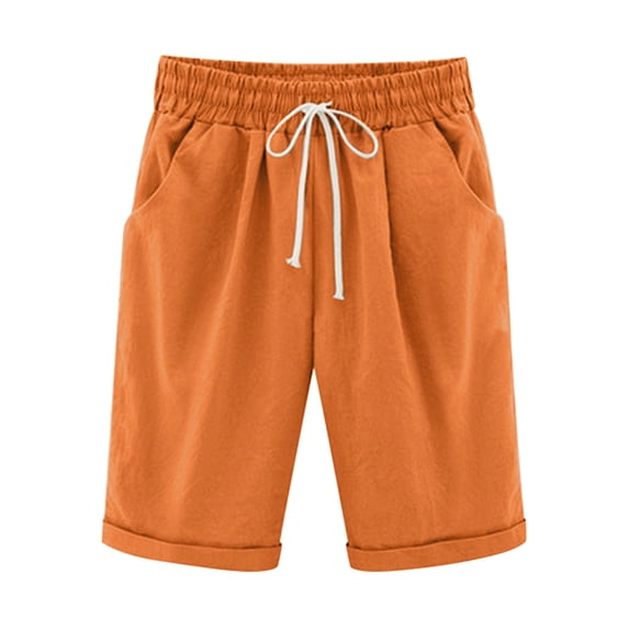 AherBiu Knee Length Shorts for Women Drawstring Elastic High Waisted Summer Lightweight Lounge Shorts