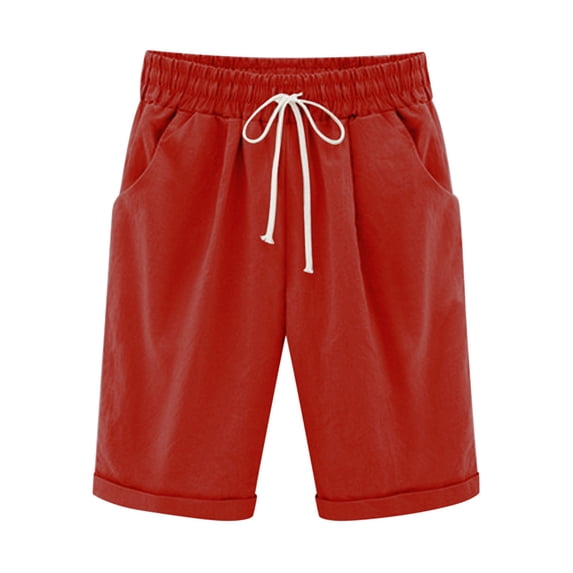 AherBiu Knee Length Shorts for Women Drawstring Elastic High Waisted Summer Lightweight Lounge Shorts