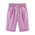 thumbnail image 1 of AherBiu Knee Length Shorts for Women Drawstring Elastic High Waisted Summer Lightweight Lounge Shorts, 1 of 3