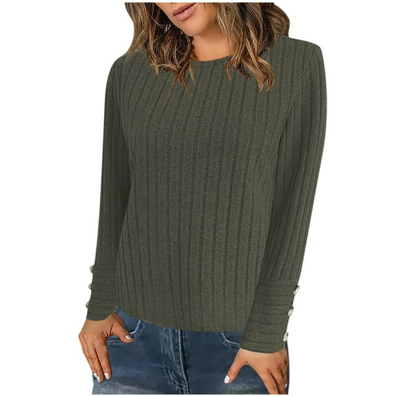 AherBiu Knit Tops for Women Long Sleeve Ribbed Crewneck Fall Casual Fitted Warm Pullover Sweater Top