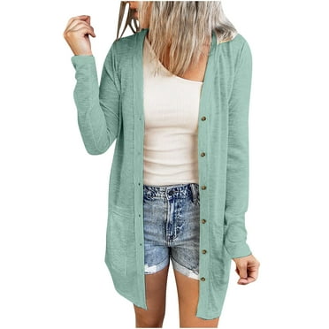 AherBiu Long Cardigans for Women Button down Open Front Cotton Lightweight Long Sleeve Outwear Jacket