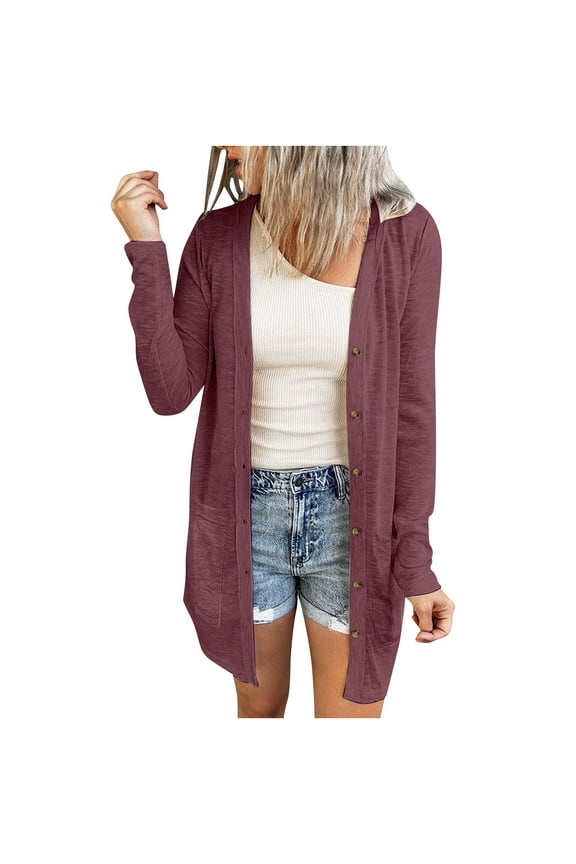 Long Cardigans for Women Button down Open Front Cotton Lightweight Long Sleeve Outwear Jacket