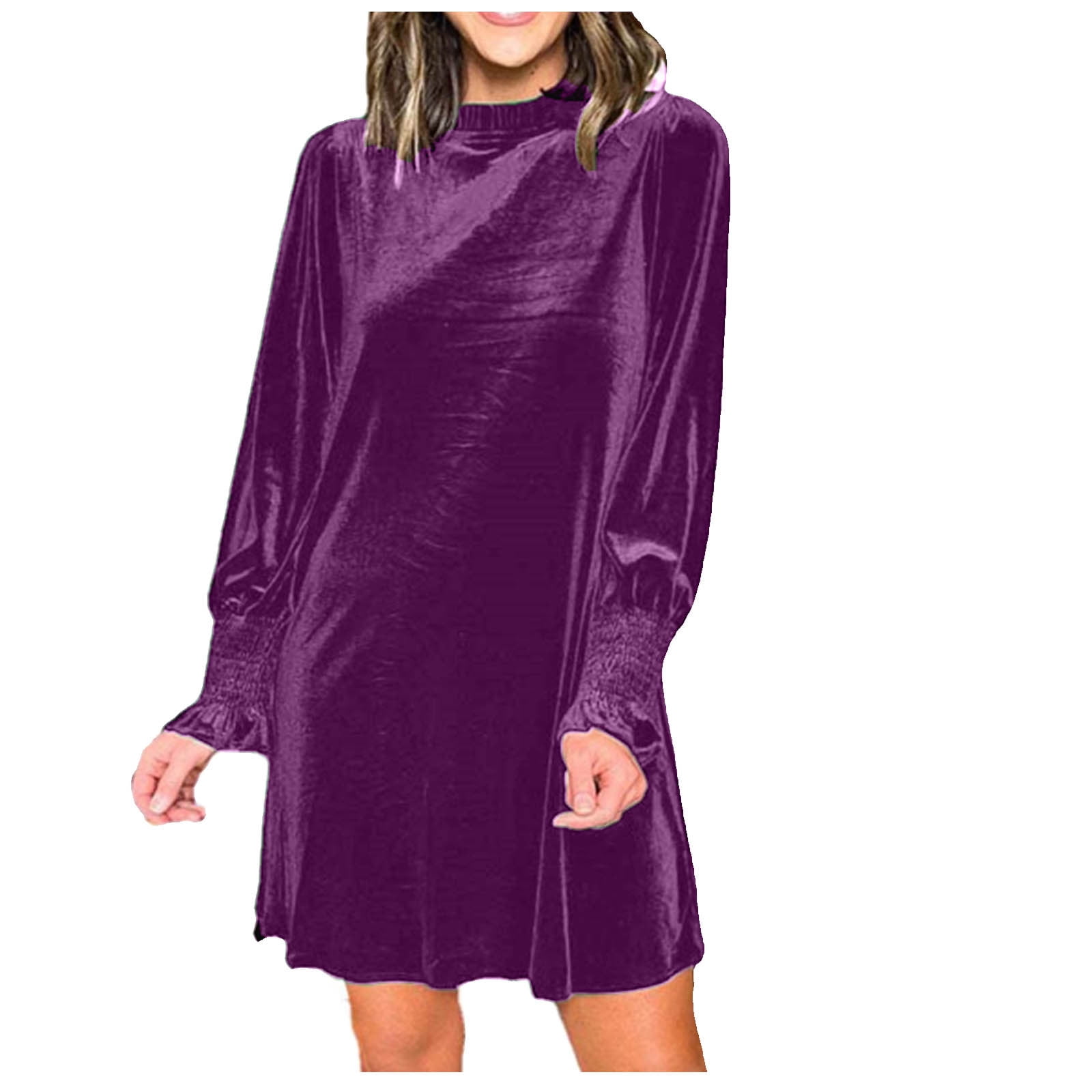 AherBiu Long Sleeve Dresses for Women 2023 Velour Formal Dress Plus Size Velvet Elastic Cuff