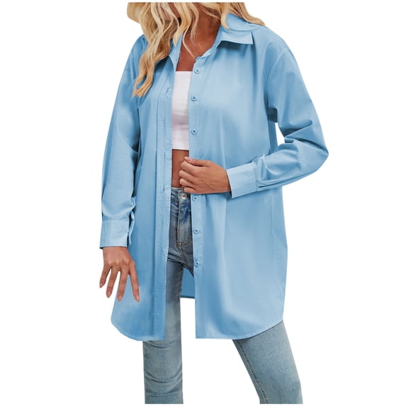 AherBiu Long Sleeve Shirts for Women Business Casual Button down Lapel V Neck Office Ladies Work Tops Blouse