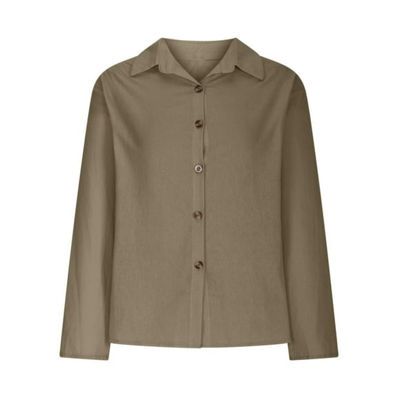 AherBiu Long Sleeve Shirts for Women Cotton Linen Tops Lightweight Button down Lapel V Neck Blouse